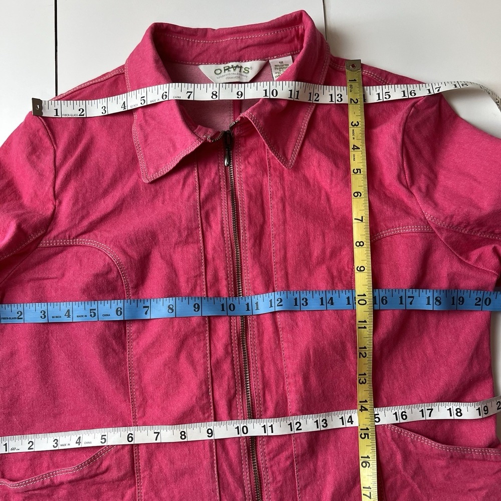 Orvis Women's Jacket Size 12 Hot Pink Denim Cotton Spandex Full Zip Coat - Picture 8 of 13